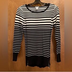 Cache Black and White Striped Sweater